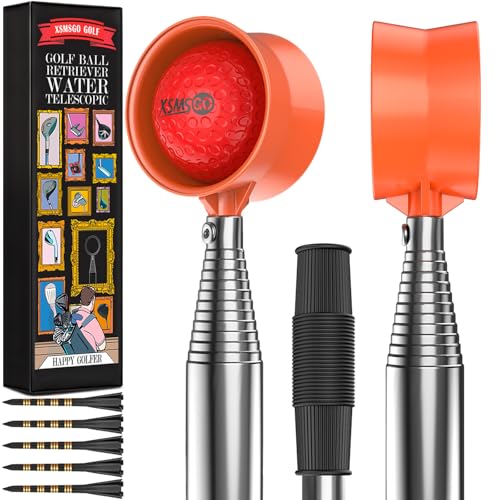 XSMSGO 9Ft/12Ft Telescopic Stainless Steel Golf Ball Retriever for Water, High Durability Double Sided Golf Ball Picker Upper, Men's and Women's Golf Accessories Gifts.