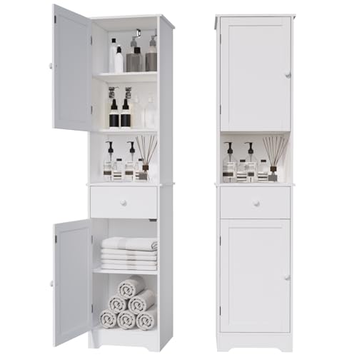Viaozutis Tall Bathroom Cabinet，Storage Cabinet with 2 Doors & 2 Drawer，Storage Cabinet with Ajustable Shelve，for Bathrooms, Kitchens, Entrances, Bedrooms