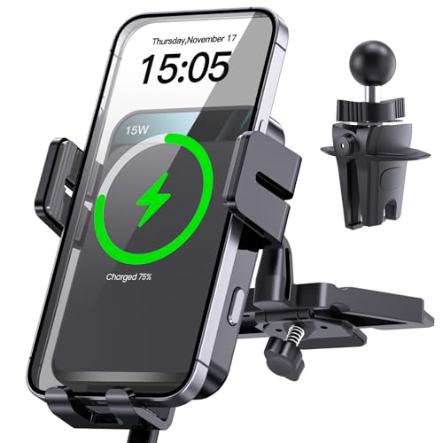 MOKPR Wireless Car Charger, Auto-Clamping Car Mount 15W/10W/7.5W Fast Charging Air Vent Car Phone Mount Compatible with iPhone 15/14/13/13 Pro/12 Pro Max/12 pro/12/11/10 Series, Samsung Galaxy Series