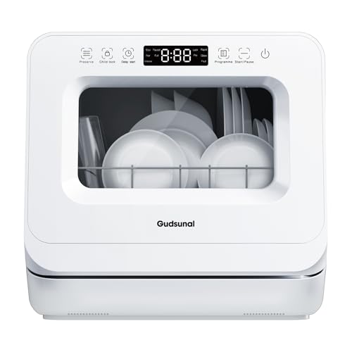 Gudsunal Portable Countertop Dishwasher, 7L Detachable Water Tank, 6 Programs,No Hookup Needed, 192℉ HI-Temp Hygiene, Hybrid Drying & Preserve Fuction, Mini/Small Dishwasher for RV & Apartment