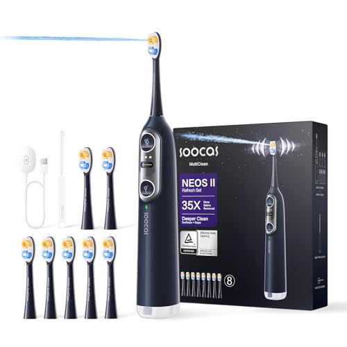 Soocas NEOS II Refresh Set - Electric Toothbrush with Water Flosser, Sonic Electric Toothbrush for Adults, Water Flosser for Teeth, Portable Oral Irrigator, 100% Plaque Removal, Dark Violet