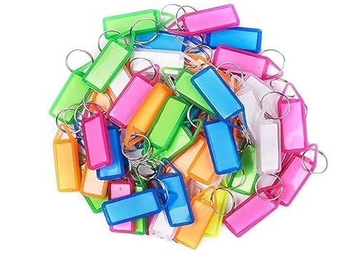 Storite Plastic Multicolor Keyring & Keychain with Name Tag Labels Assorted Keychain with Two Side Id Label and Split Ring for Office, Home Key (Pack of 25)