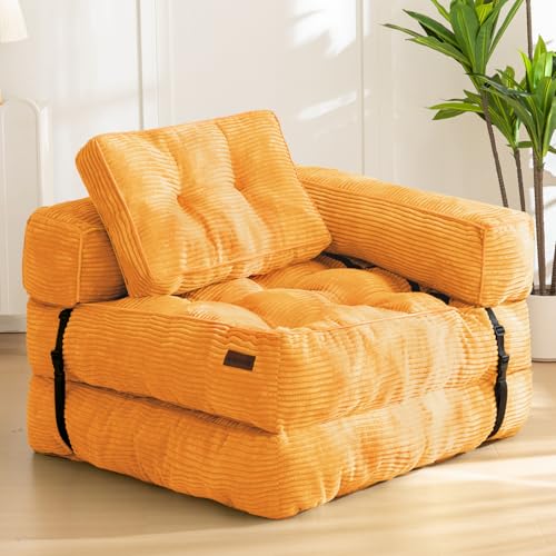 MAXYOYO Folding Sofa Bed, Convertible L Shape Corner Sleeper Chair with Pillow Portable Fold Out Chair Bed, Floor Sofa Lounge for Living Room Bedroom