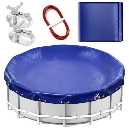 Round Winter Pool Cover Pool Cover for Above Ground Pools with Winch and Cable,Extra Thick Durable for Waterproofing and Dustproofing Against Falling Leaves