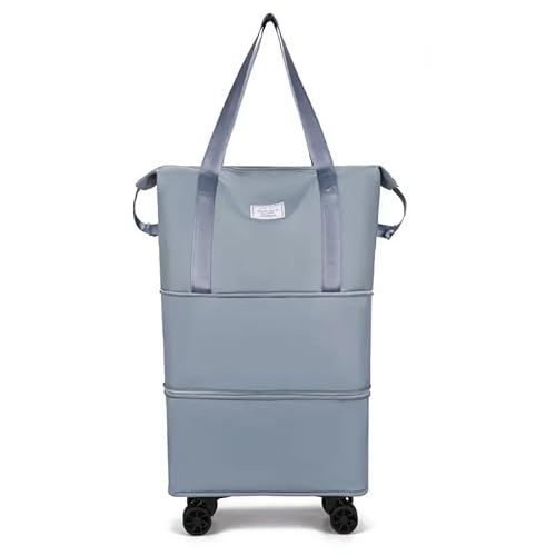 Foldable Travel Duffel Bag, Expandable Rolling Duffle Bag with Dual Pouch Wristlet Wallets Sports Tote Gym Bag Rolling Luggage bag Carry on Duffel Bag for Women and Men Travel (Mist Blue)