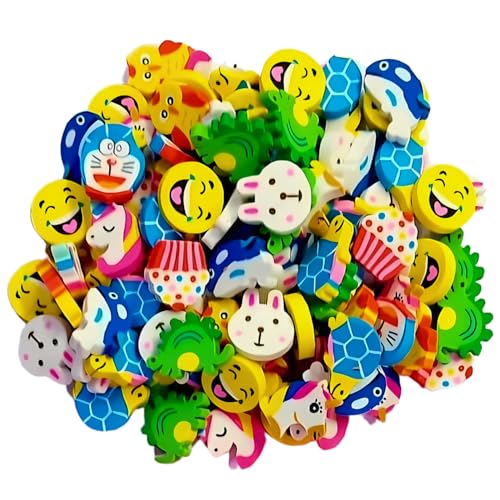 IncyWincy Cute Cartoon Mini Erasers (Pack of 100) - Funny Shaped, Colorful Novelty Erasers for Kids, 3cm X 2cm X 0.5cm, Ideal for Birthday Return Gifts, Party Favors, and School Stationery