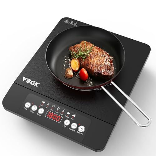 VBGK Single Burner Induction Cooktop,1800W Portable Induction Cooktop,110V Hot Plate with LCD Sensor Touch, 7 Temp Levels up to 518°F, Safety Lock, 4-Hour Timer, 9 Heat-Resistant Cooking