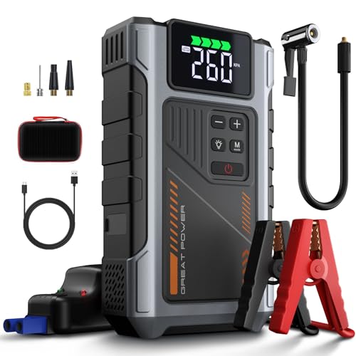 Geeneu W100 Portable Car Battery Jump Starter with Air Compressor with 150PSI Digital Tire Inflator,Car Battery Charger Jump Box Power Pack with LED Lights