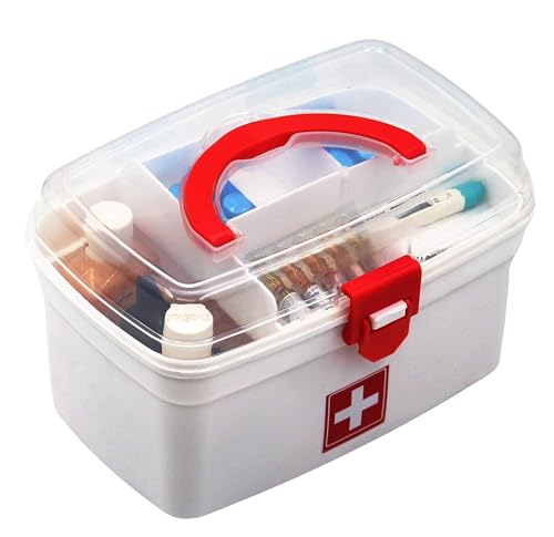 MARKWELL Plastic Rectangular Medicine Box, Medical Box, First aid Box, Multi Purpose Box, Multi Utility Storage with Handle
