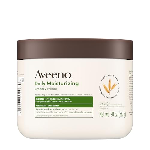 Aveeno Daily Moisturizing Cream with Prebiotic Oat & Shea Butter, for Normal to Dry, Sensitive Skin Hydrates for 48 Hours, Fragrance Free, Non-Greasy, & Non- Comedogenic, 567 g