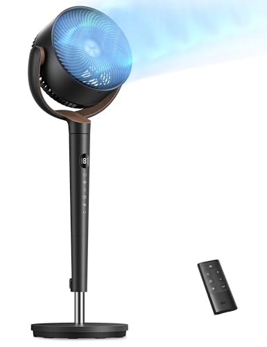 DREO Fan for Bedroom, 120° Oscillating Standing Fan, Quiet Floor Fan with DC Motor, Pedestal Fan for Room, 9 Speeds, 4 modes, 20dB, 120° Manual Vertical, 37-42" Adjustable Height, 9H Timer, Dark Gray