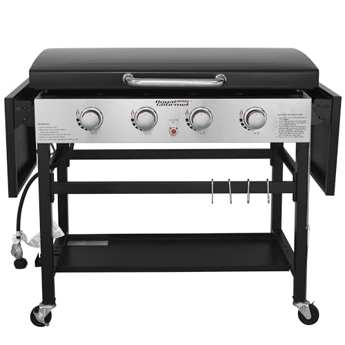 Royal Gourmet GB4002L 4-Burner Propane Gas Griddle with Hood, 36-Inch Flat Top Grill with Folding Side Shelves for Outdoor Cooking, Camping or Tailgating, Black