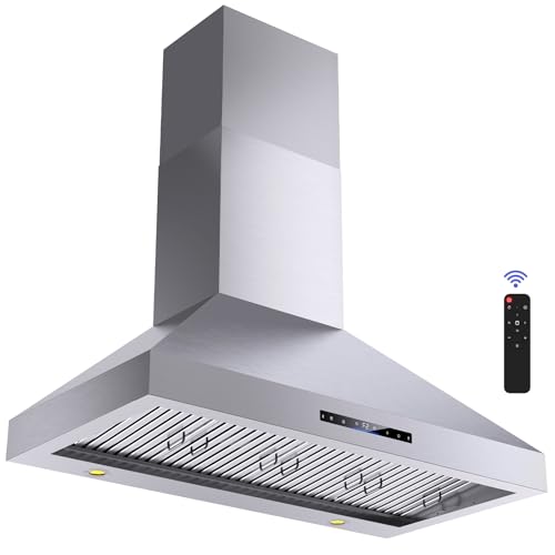 Wall Mount Range Hood 48 Inch 1200 CFM Ultra Powerful Commercial Vent Hood for Large Kitchen with Remote Control, Gesture & Touch Panel, 4 Speeds & Stainless Steel Filters Ducted Kitchen Hoods