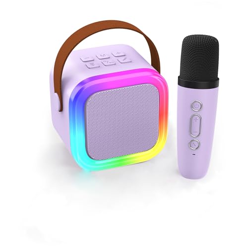 Karaoke Machine for Kids Adults, Mini Portable Bluetooth Karaoke Speaker with 2 Wireless Microphone and Lights