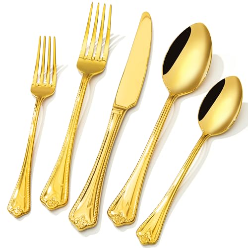 KINGSTONE Silverware Set,18/10 Stainless Steel Flatware Set Cutlery Set, for Kitchen, Home, Wedding, Party, Mirror Polished and Dishwasher Safe, Featured Gifts