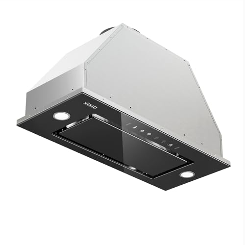 VIKIO HOME Range Hood Insert 30 Inch - Built-in 900 CFM Ducted/Ductless Range Hood with 3 Speed Fan, Black Stainless Steel & Tempered Glass with Gesture Sensing &Touch Control for Over Kitchen Stove