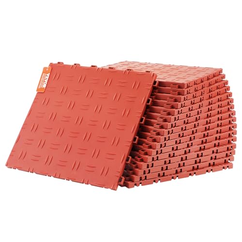 VEVOR Interlocking Floor Tiles, 12 x 12 x 0.53 inch, Non-Slip Double-Sided Texture, for Garages, Basements, Repair Shops