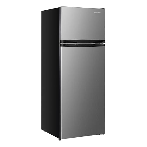 West Bend Apartment Refrigerator Freestanding Reversible Dual Doors Full Fridge with Freezer, Full-Range Temperature Control with Adjustable and Removable Door Bins and Shelves, 7.5-Cu.Ft, Metallic