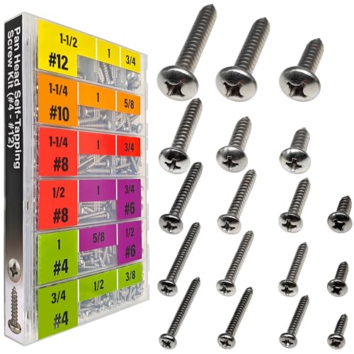 EEEEE Self Tapping Screws Assortment Set 552pcs, Assorted Screws SAE #4#6#8#10#12 304 Stainless Steel Sheet Metal Screws Kit Phillips Drive Wood Screw Assortment