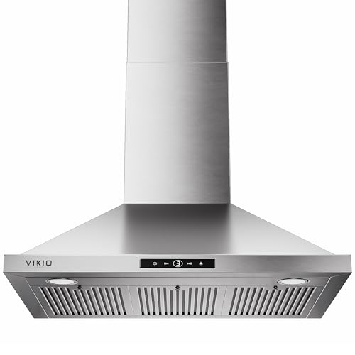 VIKIO HOME Wall Mount Range Hood 36inch, 580 CFM, Ducted/Ductless Convertible, Stainless Steel Kitchen Vent Hood with 3-Speed Fan and LED Lights