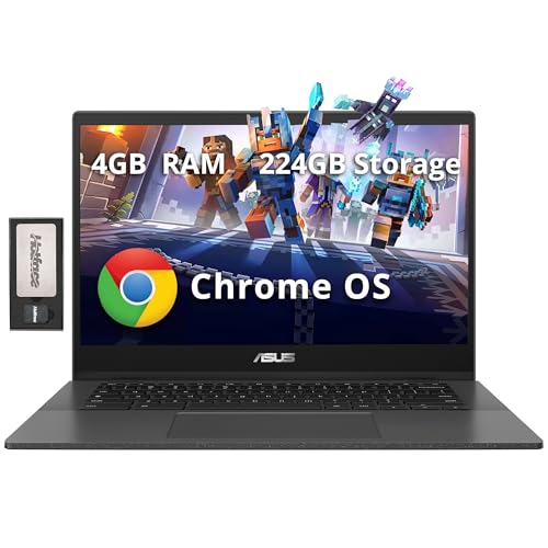 ASUS Chromebook CM1402 14" FHD Anti-Glare Laptop, MediaTek Kompanio 520, 4GB LPDDR4X, 224GB Storage(64GB eMMC+160GB Docking Station Set), HD Webcam, WiFi 6, Bluetooth, Chrome OS, Gray