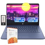 HP Flagship 14" HD Laptop with 1 Year Office 365 | 16GB RAM | 1.22TB Storage(64GB EMMC & 160GB Docking Station Set & 1TB Cloud Storage) | Intel Celeron Processor | Webcam | Win 11s | Blue
