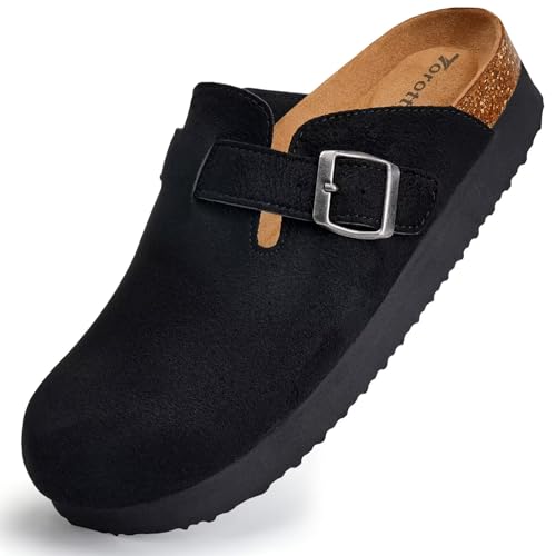 Torotto Womens Clogs Cork Footbed Suede Slippers Arch Support Potato Shoes with Adjustable Buckle