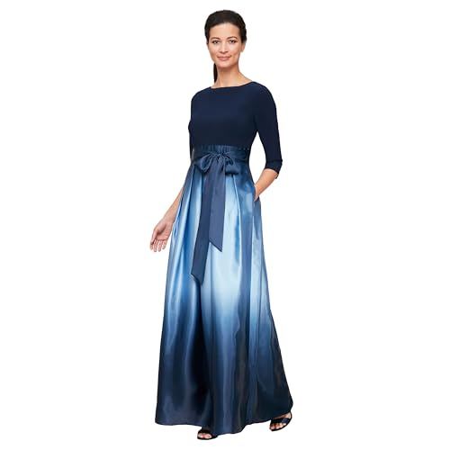 S.L. Fashions Womens Long Satin Mother of The Bride Dress with Pockets, Formal Party Gown (Petite and Regular Sizes)