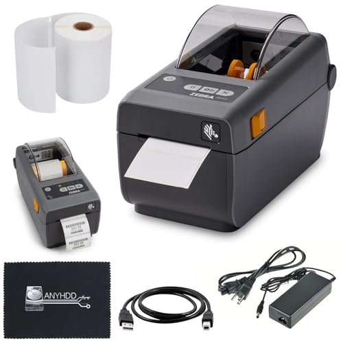 Zebra Label Printer ZD411 (ZD410 Replacement) ZD4A022-D01M00EZ - Direct Thermal Printer, USB Host, Includes 2.25" X 1.25" Thermal Roll + Power Adapter + USB 2.0 Cable + Microfiber Cloth