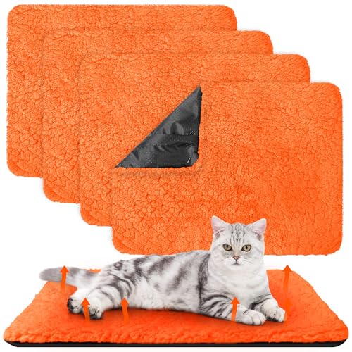Drydiet 4 Pack Self Warming Cat Pads Self Heating Cat Mat Washable Homeless Dogs Thermal Pads Kennel Pad Reflects Body Heat Warm Crate Bed Mat for Indoor Outdoor Pet