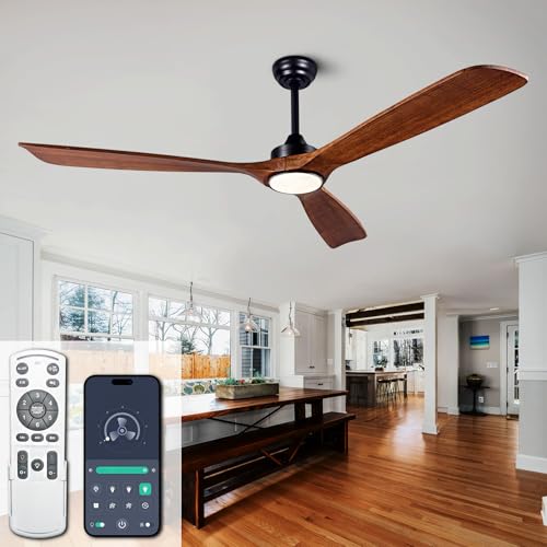 ducrew Ceiling Fans with Lights, Ceiling Fan with Remote/APP Control,3CCT Dimmable Light,Noiseless Reversible DC Motor,3 Solid Wood Blades,Indoor/Outdoor Ceiling Fans for Bedroom,Farmhouse,Patio