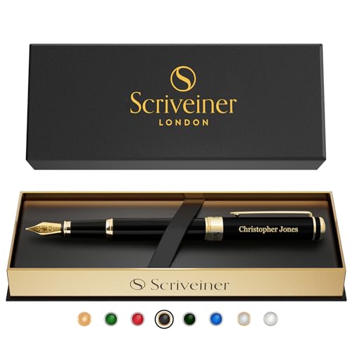 Scriveiner Luxury Fountain Pen - Schmidt 18K Gilded Nib, Converter, Best Pen Gift Set for Men & Women, Professional, Executive, Office, Nice Pens