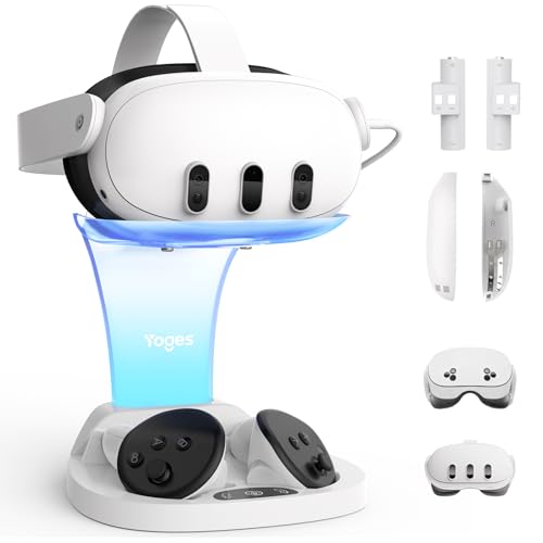 YOGES Charging Dock for Meta Quest 3/Quest 3s Stable Headset Stand and Charging Station for Controllers with 2 Rechargeable Batteries