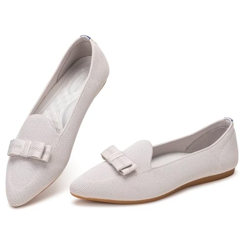 BEJINASH Women's Loafer Flats Casual Knit Fabric Lightweight Dressy Shoes Washable Elegant Pointed-Toe lace-up Bow Shoes Comfortable Ballet Shoes for Women Perfect for Daily