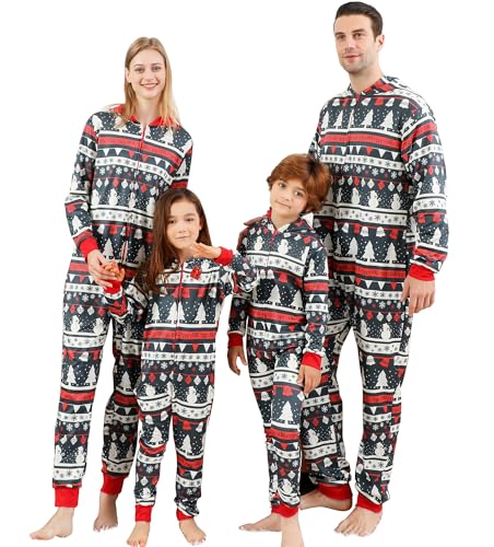 ANGELGGH Onesie Christmas Family Matching Pajamas Adult Couples Men PJs Hooded Women Novelty One-piece Sleepwear