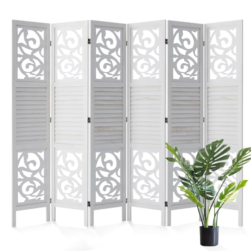 Room Divider, 5.6 Ft Wood Carved Wall Divider Portable Partition Screen for Home Office