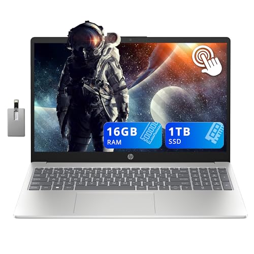 HP 15.6" HD Touchscreen Laptop, Intel i3-1215U, 16GB RAM, 1TGB PCIe SSD, Number Pad, HD Webcam, Fast Charge, Intel UHD Graphics, Win 11, Silver, 128GB Hotface USB Card