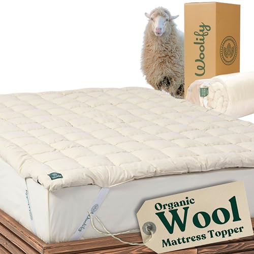 Woolify Organic Merino Wool Mattress Topper - 2 inches Pillow Top Mattress Pad, Handmade, Non-Toxic, Cooling & Hypoallergenic, Natural Relief for Back Pain, Sustainable Bedding