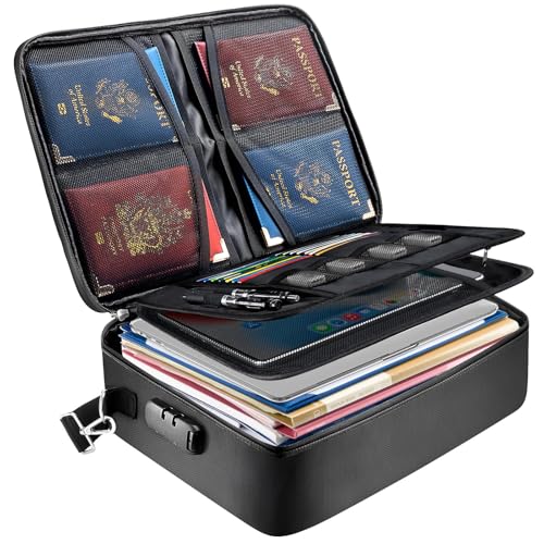 BALEINE Fireproof Document Bag with Lock, Portable Waterproof Fire Proof File Organizer Box, File Storage Bag Safe Box for Important Paperwork