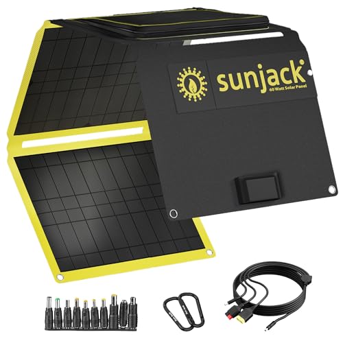 SunJack Foldable Portable Solar Panel Charger (15W, 25W, 40W or 60W) for Cell Phone, Tablet, Laptop, Power Bank, Power Station and Backpacking, Camping, Hiking, Emergency