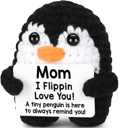 Mothers Day Birthday Gifts for Mom from Daughter Son, Handmade Crochet Penguin Present for Easter Mommy Mother in Law Bonus Step Mothers, Funny I Love You Mom Gifts Emotional Small Cute Decor