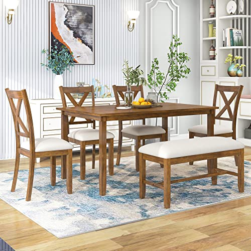 Merax 6 Pieces Dining Table Chair Set with Bench