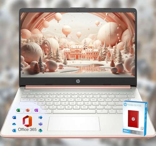 HP 14 Laptop • Back to School Limited Edition with Microsoft 365 • 4-Core Intel CPU • 4GB RAM •1600GB Storage (64GB OnBoard + 512GB P500 Portable SSD + 1TB OneDrive) • Rose Gold • Win 11