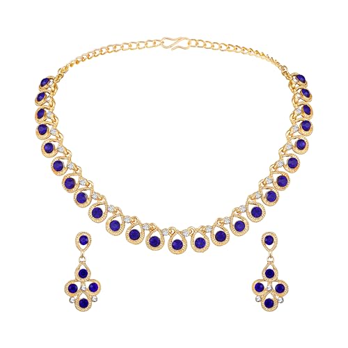 Atasi International Blue Diamond Stones Silver Plated Alloy Necklace Set with Earrings for Women | Stylish Jewellery for Party, Wedding and Festive Occasions | Fashion Accessories