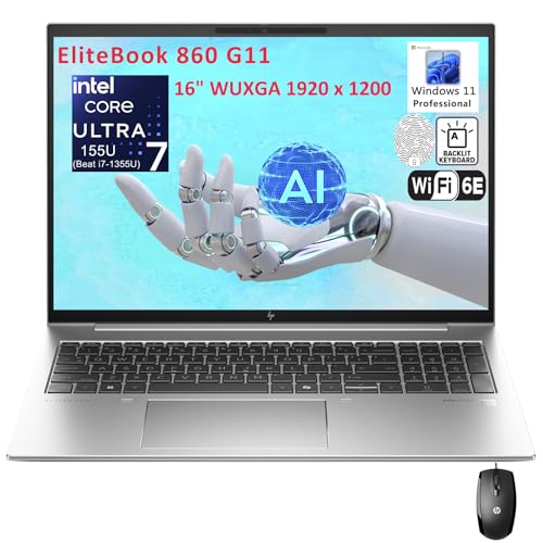 HP EliteBook 860 G11 16" FHD+ Business Laptop Computer, Intel Ultra 7 155U (Beat i7-1355U), WiFi 6E, Backlit KB, Fingerprint Reader, Windows 11 Pro