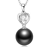 Tahitian Black Pearl Necklaces for Women, 925 Sterling Silver Heart Pearl Pendant Necklace with Moissanite, Birthday Anniversary Jewelry Gifts for Wife Mom