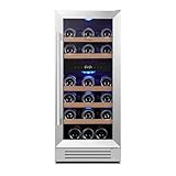 Yeego 15 Inch Dual Zone Wine Fridge, 28 Bottles Wine Cool Refrigerator with Glass Door, Built-in/Freestanding/Under Counter, Ideal for Home & Kitchen