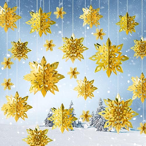 Snowflake Christmas Decorations, 3D Large White Paper Snowflakes Garland Hanging Snow Flakes for Winter Wonderland Christmas Party Decorations Holiday New Year Home Decor