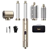 Tqcir 5-in-1 Professional Hot Air Styler, Powerful Multi-Styler with Auto-Wrap Curlers, Fast Drying Curling Straightening Volumizing Without Heat Damage, Storage Case for Girl/Women(Gold)