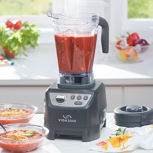 Zenith Deals Princess House Vida Sana Blender for Smoothies, Soups, Dips and More, 1500 Watts, Stainless Steel Blade, 4 Preset Functions, Large, Grey, Professional Blender, Easy Clean